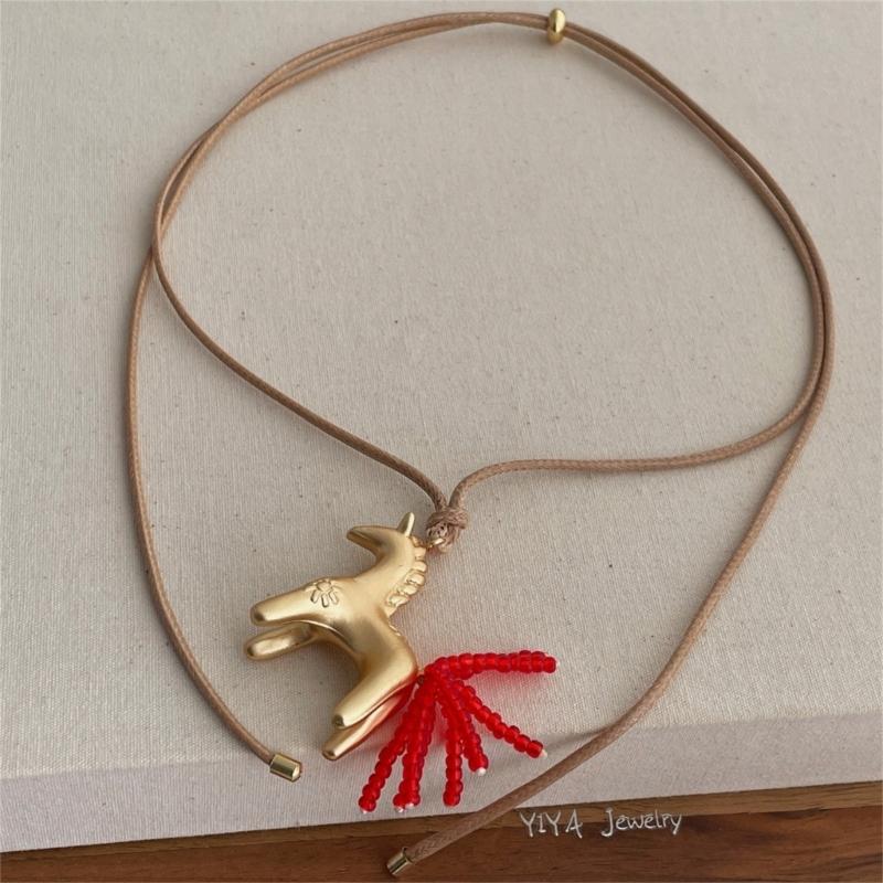 Fashionable Horse Chain Tassels Pendant Necklaces Adjustable Long Chain Party and Daily Wear Elegant Long Tassels Necklace