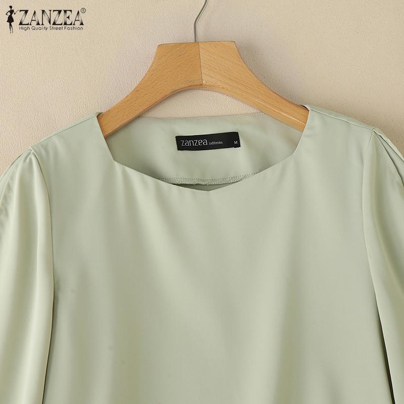 ZANZEA Dámská ležérní halenka s kulatým výstřihem, volánky a polovičním rukávem