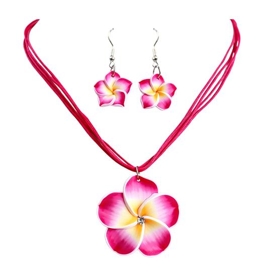 2Pcs/Set Lightweight Floral Jewelry Set, Polymer Clay Realistic Flower Charm Necklace, Hawaiian Style Drop Earrings for Daily Wear