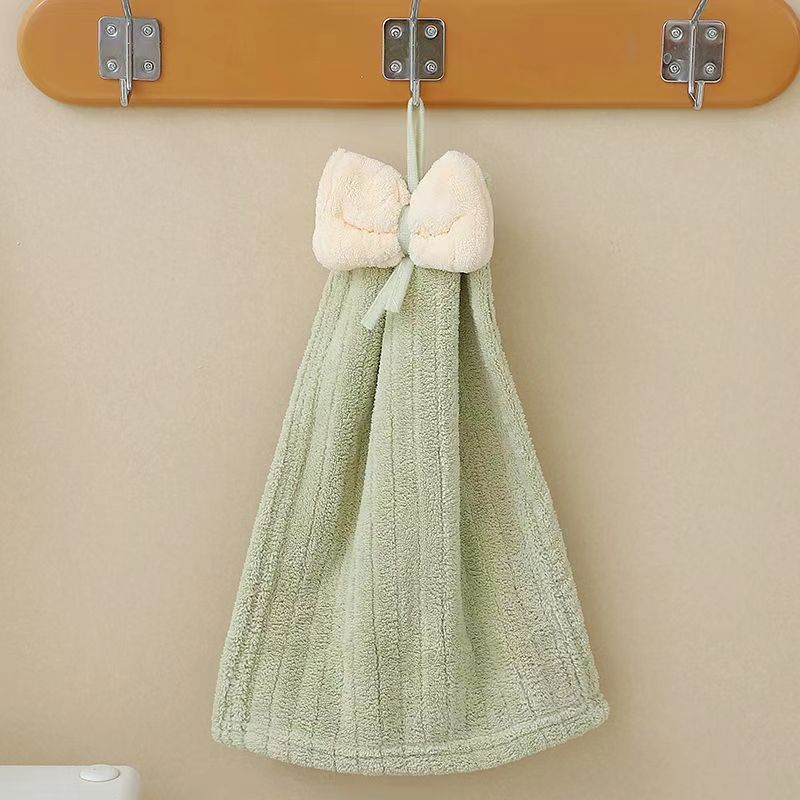 

Coral Velvet Bow Hand Towel Soft Quick Dry Absorbent Cleaning Cloths Bathroom Hanging Towels Kitchen Dishcloths