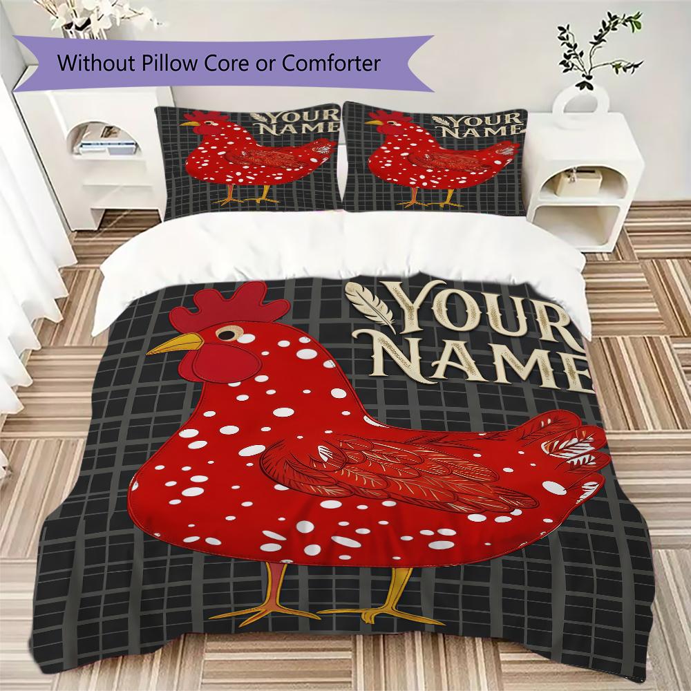 Custom Name Chickens Polka Dots Bedding,Quilt Set Quilt Cover Pillowcase Home Birthday Gift(1 * Duvet Cover + 2 * Pillowcase, Without Core)_lx