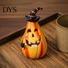 Holiday Gifts for Friends Halloween Smiling Pumpkin Ornament with Wizard Hat And Spider, Resin Tabletop Pear-shaped Figurine, Retro Statue Home