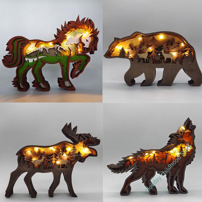 Statua di lupo in legno Creatività Totem di lupo Ufficio Casa Decorare Artigianato Regalo di Natale Foresta del Nord Alce Orso Bruno Ornamenti