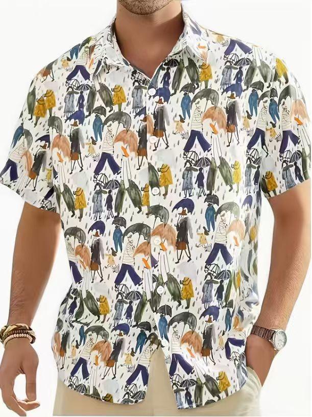 Herren S Kurzarm Hawaiian Tropisch Lässig Stretch Kühl Hemd