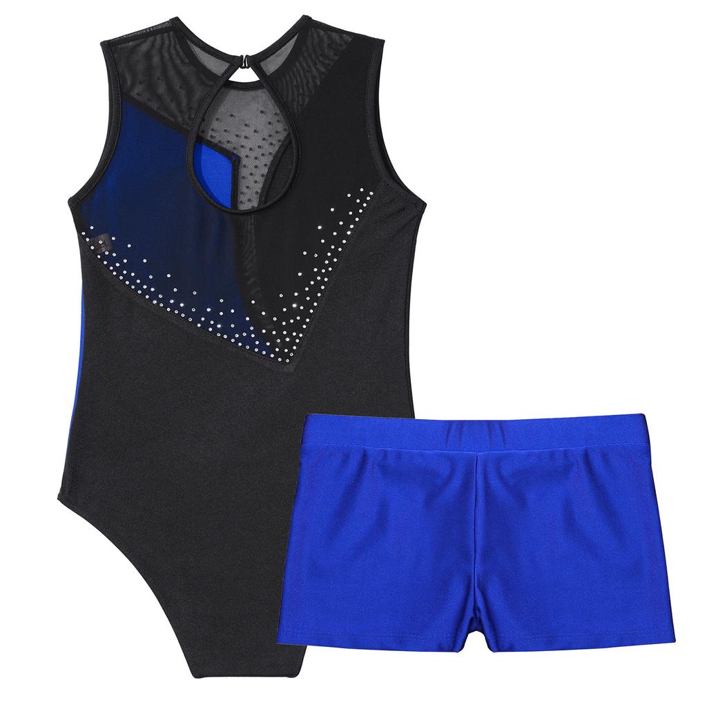 Children's Girls Sleeveless Leotard Dance Gymnastics Training Dancewear with Shorts