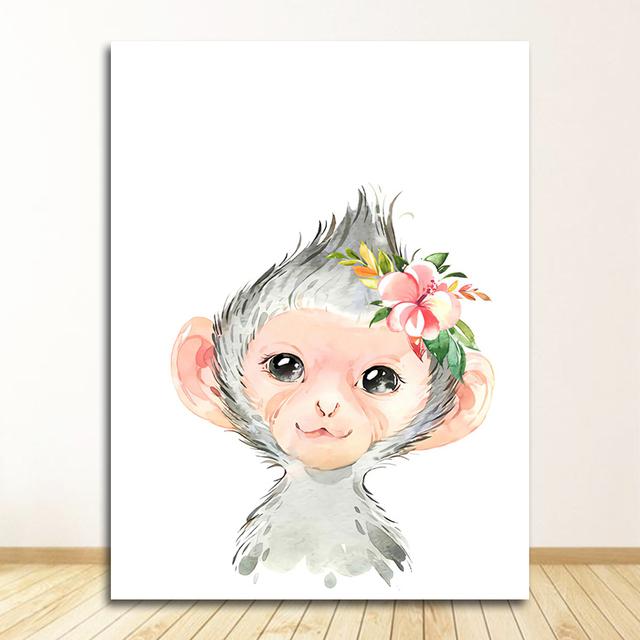 Canvas Painting Nursery Wall Pictures Kids Room Decor Cute Deer Zebra Lion Rabbit Pig Flower Nordic Posters And Prints Wall Art