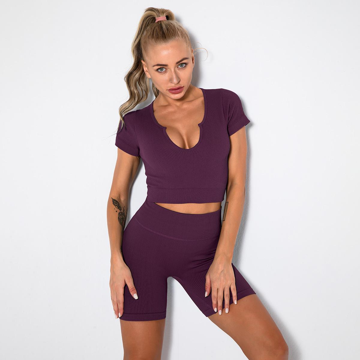 Женщины бесшовные трикотажные нити сексуальный спортивный бюстгальтер шорты с короткими — фото 12