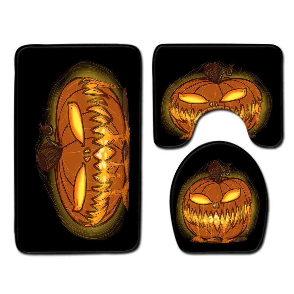 Halloween Bathroom Four-Piece Combination Set Bedroom Non-Slip Carpet Floor Mat Door Mat