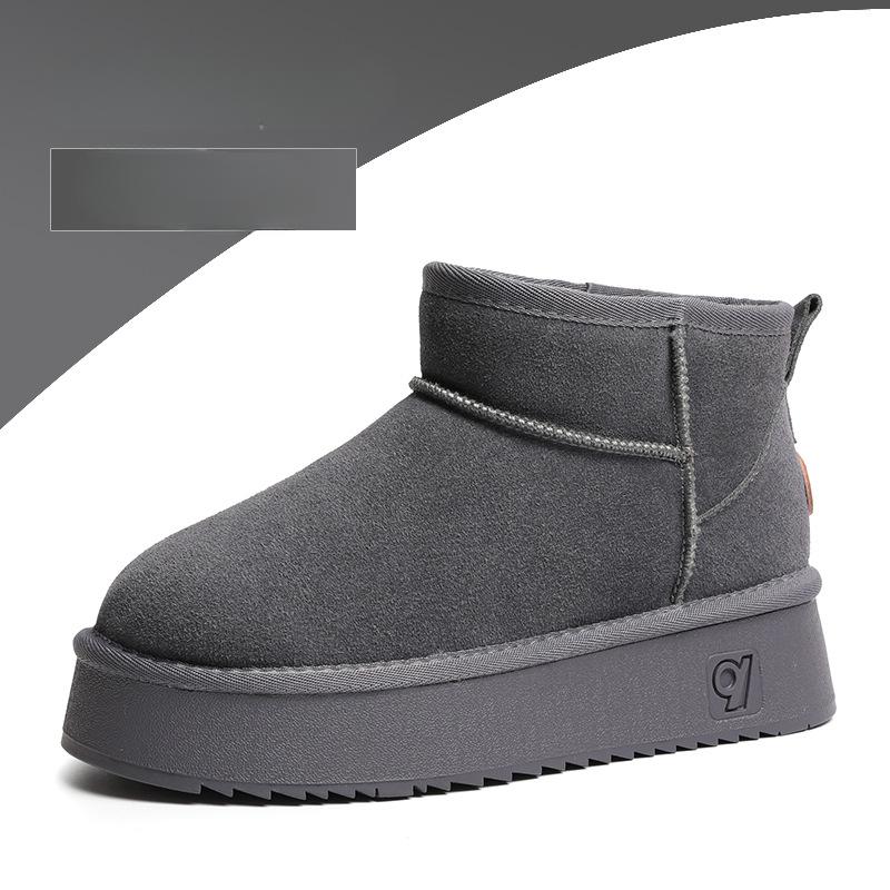 Snow boots women's winter fur integrated warm short boots thick soled cowhide with fleece women's cotton shoes women's cotton boots