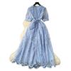 French high-end temperament dress women's summer fashion strap waist single-breasted embroidered mesh long skirt