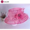 New Women's Summer Korean Style Wide Brim Sun Hat with Mesh and Organza Floral Design
