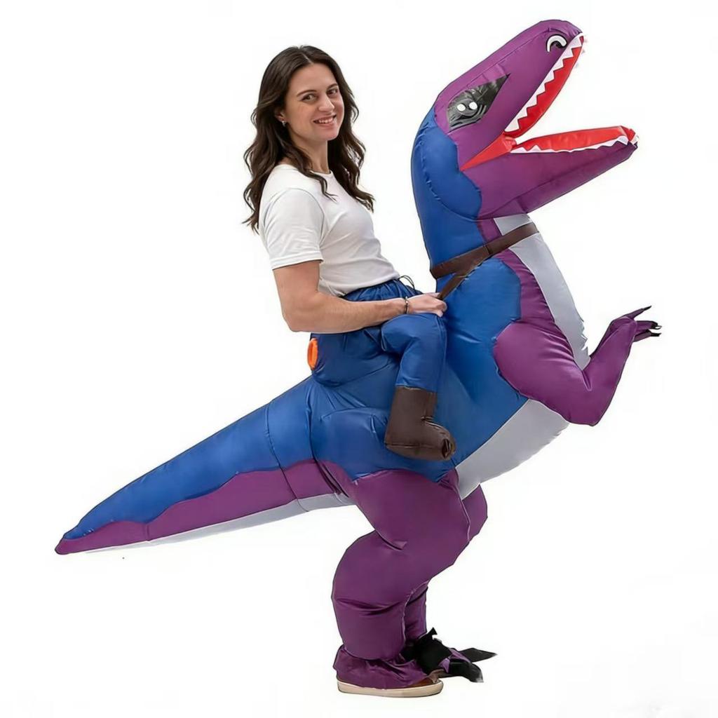 Halloween aufblasbares Teufelsjäger Drache Velociraptor Kostüm mit Sonnenbrille