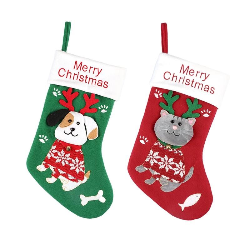 1Pc Christmas Socks Festive Attire Non-woven Fabric Party Supplies Dog Pattern Christmas Christmas Decorative Socks Cat Pattern
