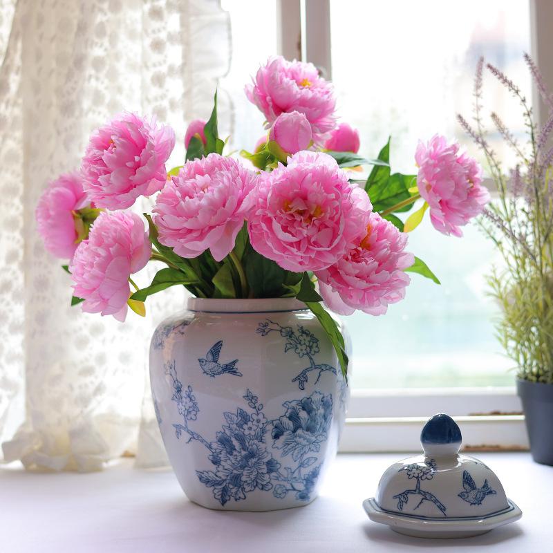 Vaso de Porcelana Azul e Branco Vaso de Cerâmica Garrafa de Porcelana Vintage Vaso de Flores Recipiente de Armazenamento Terrário Decoração de Casa