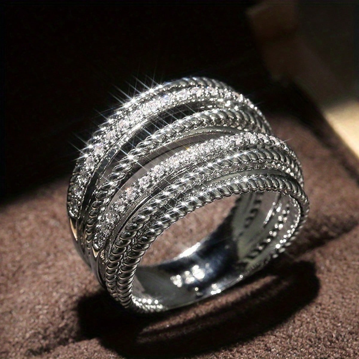 1pc Fashion Ring, Geometric Winding Ring, Irregular Multi-layer Ring 6 серебряный