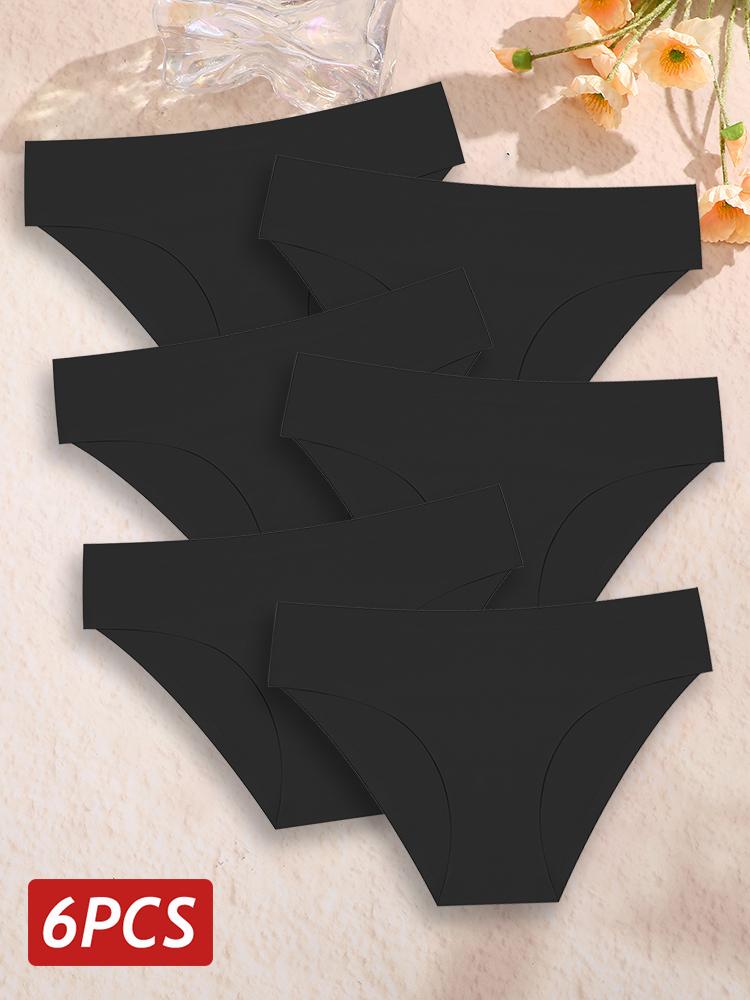 6PCS Women Seamless Panties Ice Silk Ultra Thin Briefs Female Soft Underwear Ladies Low Rise Sexy Lingerie High Elastic Panties