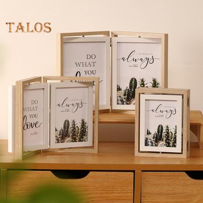 Marco de fotos doble giratorio vertical plegable con plexiglás, decoración rústica de mesa para el hogar y la oficina.