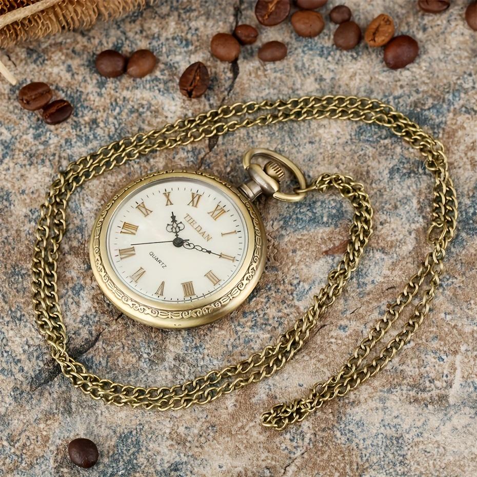Vintage Bronze Quartz Pocket Watch with Roman Numerals, Round Alloy Case,World-Time Feat Exquisite Clock for Men and Women