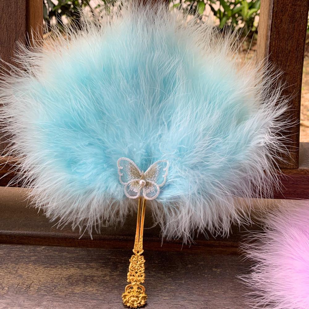

Винтажный веер с кисточками из перьев феи, красочный складной веер ручной работы, реквизит для фото, пушистый танцевальный ручной веер