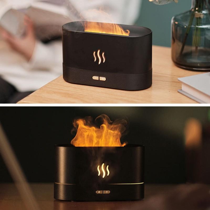 Flame Aromatherapy Diffuser LED Ambient Lighting Auto Off Flame Humidifier Flame Essential Oil Diffuser 6.89 X 4.17 X 3.11in