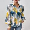Ladies Spring Summer Lantern Sleeve Flower Printed All Match Shirt Top