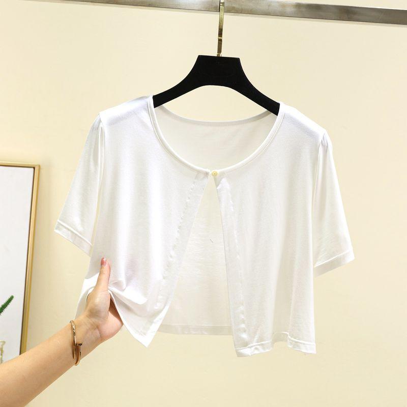 

Modal Thin Short Sleeve Cardigan Summer Outer Wear Knitting Tops Plus Size Loose Shawl Short Coat Women s Sun Protection Clothing White 2XL (recommended 70.00 kg-80.00 kg
