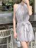 Women's Off-Shoulder Babydoll Halter Dress - Summer 2025 Loose Mini Sleeveless Design