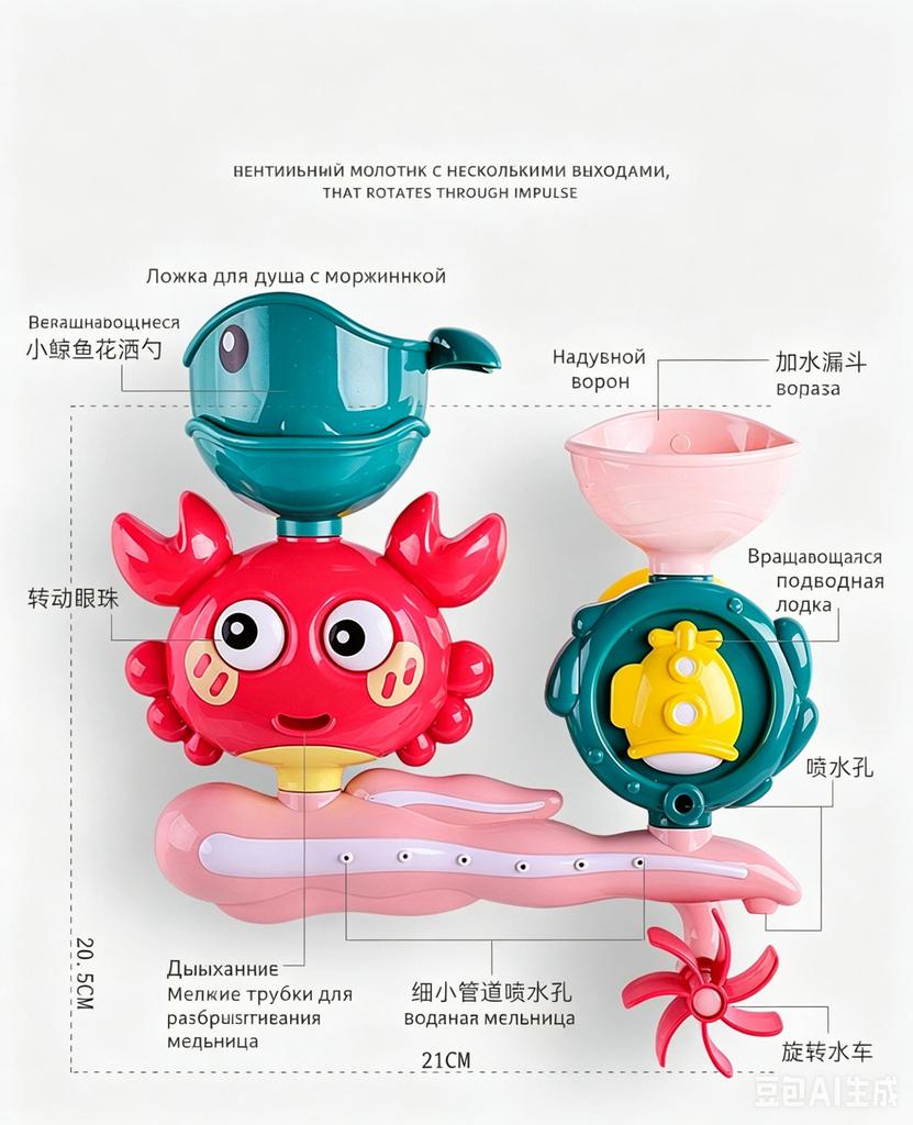 Crab & Whale Water Toys for Kids Bathtub with Rotating Eyes & Water Wheel Fountain