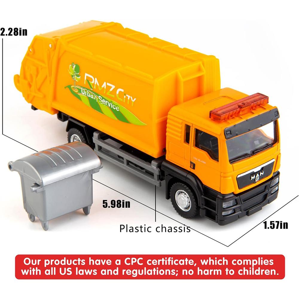 1/64 Man Garbage Truck Trash Bin Model Car Diecast Gift Toy Vehicle Kid