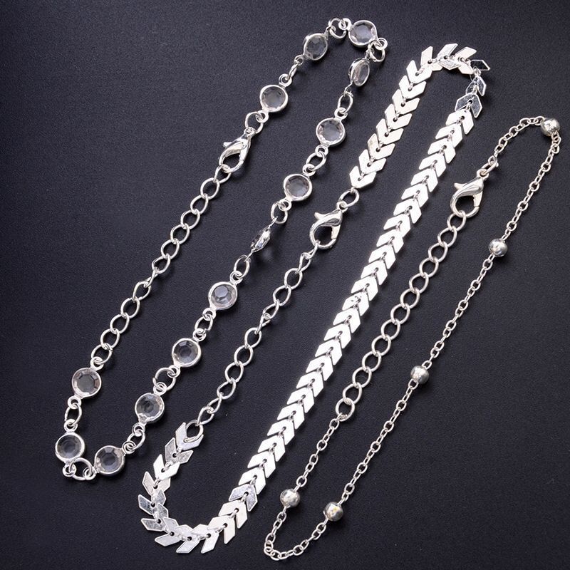 2 Sets of Bohemian Minimalist Fashion Beach Party Anklets Beautiful Zircon Stylish Vacation Simple Design Foot Jewelry Gifts