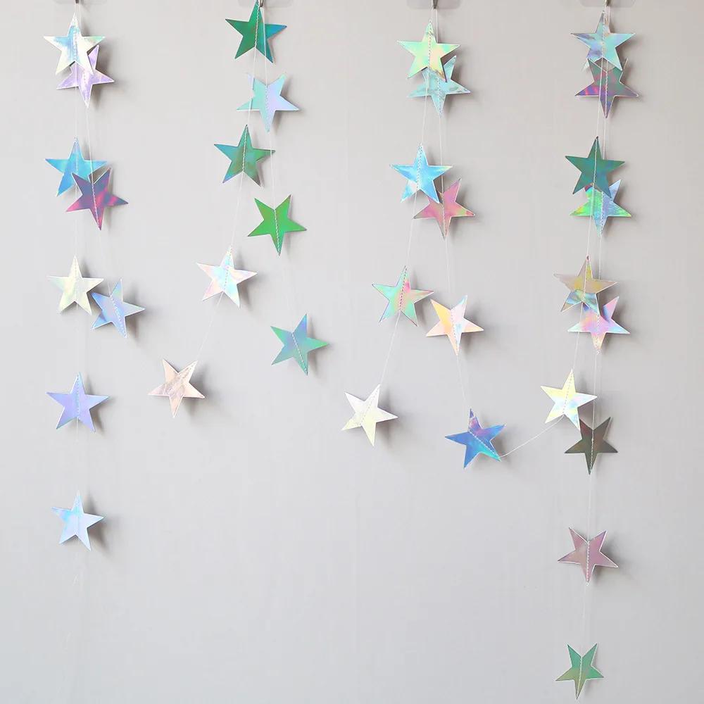 4M Paper Star Garland Banner String Happy Birthday Party Decorations Girl Boy Baby Shower Wedding Christmas Wall Hanging Decor