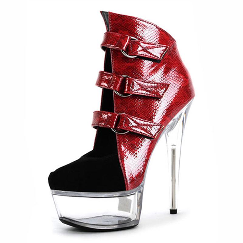 

Fashion trend 15cm waterproof table style front buckle low boots shoes 46