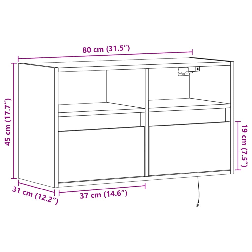 TV Wall Cabinet with LED Lighting Grey Sonoma 80 x 31 x 45 cm