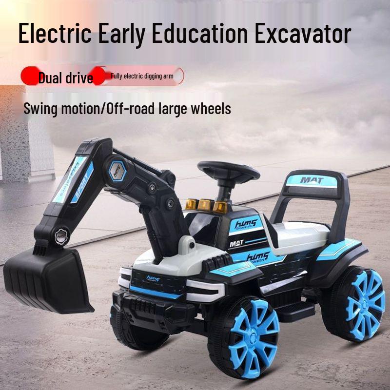 Fully Electric Kids Excavator Ride-On Car, Rechargeable with Remote, 26-Inch Model for Boys, Able to Dig Soil