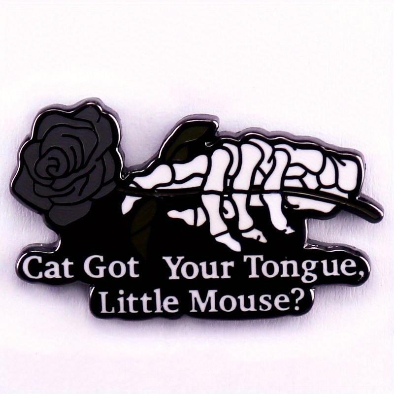 

Cat Got Your Tongue, little Mouse Skeleton Hand Rose Interesting Enamel Pin Dark Romantic Badge Brooch
