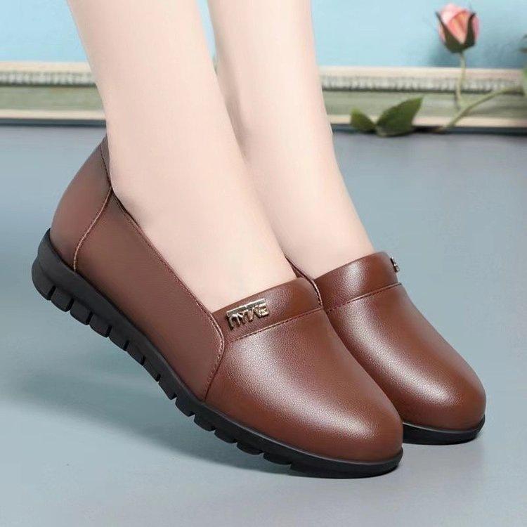 Autumn Thick-soled Soft Leather Comfortable Single Shoes New Flat-soled Medium Non-slip Shoes Single Shoes Leather Shoes