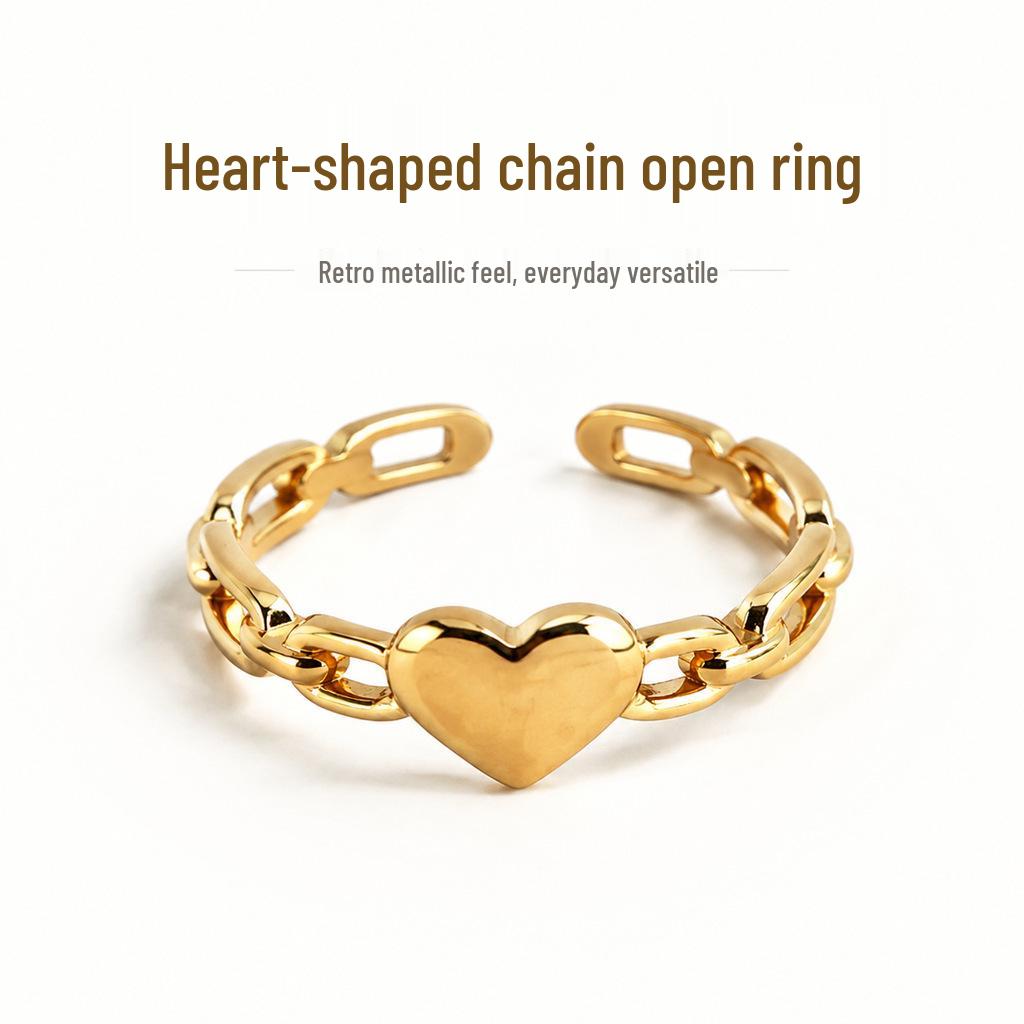 Elegant Heart Chain Open Ring - Versatile Luxury Fashion, Single Piece Order, 7-Day Return Policy