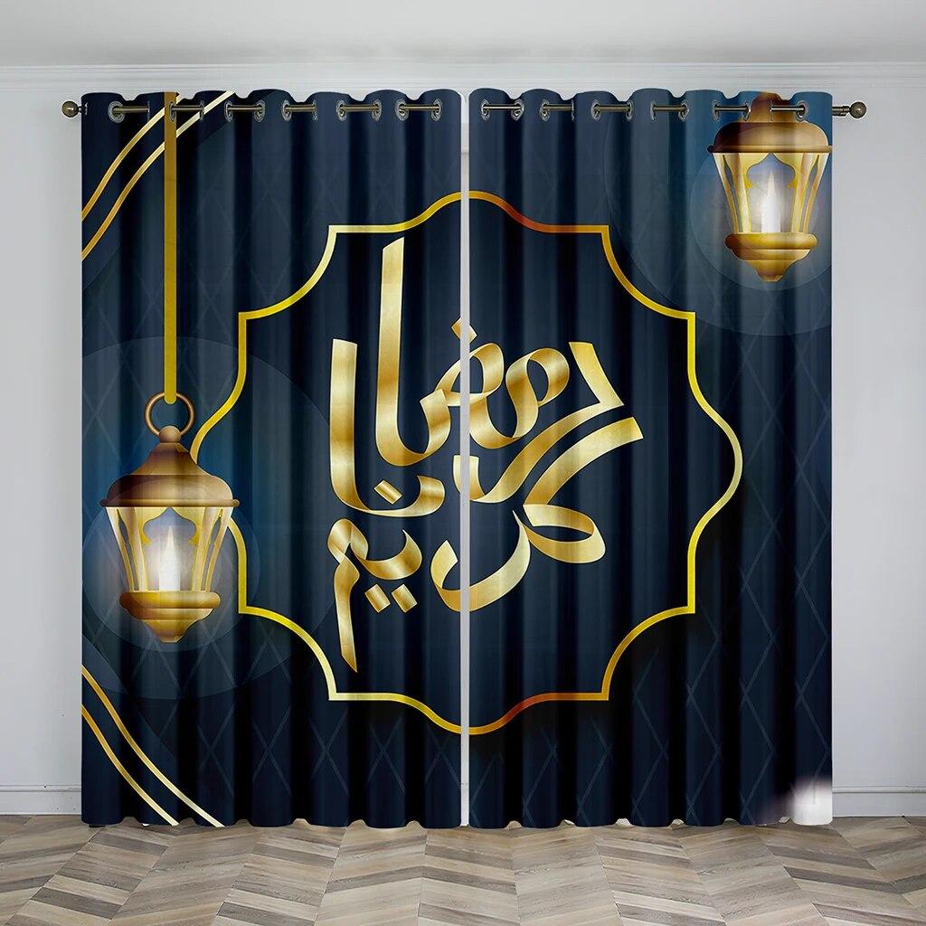 

Рамадан Лунная лампа драпировка Мубарак исламские шторы приносят добро, чтобы быть признанным Аллахом для спальни, гостиной, оконные ставни W50xH130(CM)x2PCS-Grommet Top