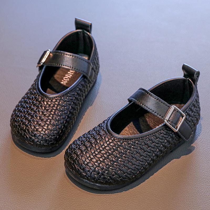 Fashion Simple Girl Princess Shoes Fashion Braided Style Kids Causal Leather Shoes Round-toe Versatile Children School Flat Shoes Soft