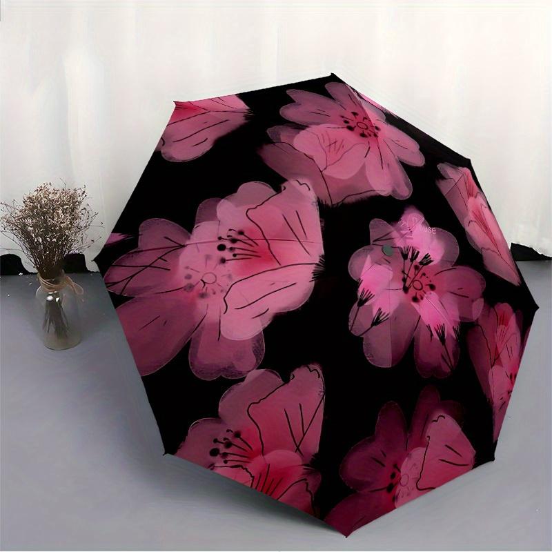 1pc Automatic Open/Close Umbrella with Floral Pattern - Compact Folding Parasol, Sturdy 8-Rib Shaft, Windproof & High Quality
