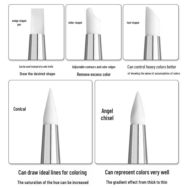 Nail Art Silicone & Wood Dual-Use Embossing & Dotting Tool Set
