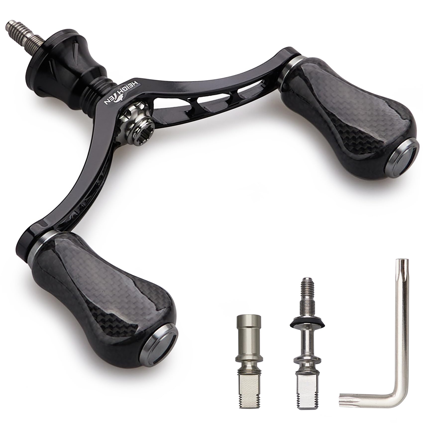 

HEIGHTEN 80mm/98mm Reel Handle with 20mm/21mm Carbon Knob for Shimano and Daiwa Spinning Reels, Gourd Series (80mm - Black & Gunmetal) (937)