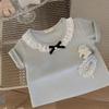 Korean Style Summer 2025 Lace Trim T-shirt & Bloomers Set for Toddlers