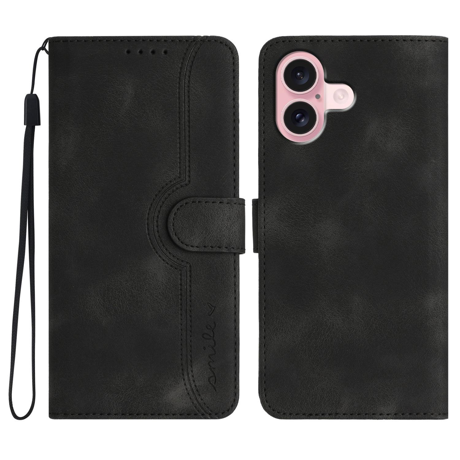 

YX0030 For iPhone 16 Case Smile Letter Wallet Leather Flip Phone Cover C