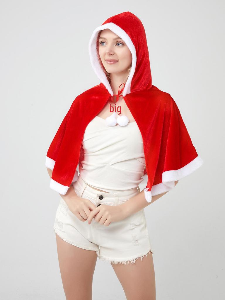 Dospělý s kapucí plášť, Vánoční dámský zlatý sametový cosplay kostým