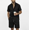 Men's Linen Short Sleeve Shirt and Elastic Waist Shorts Set, Casual Beach Outfit