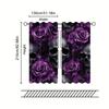Set Of 2 Halloween Purple Rose Skull Design Pattern Printed Curtains Window Decorations Home Room Curtain Made Polyester