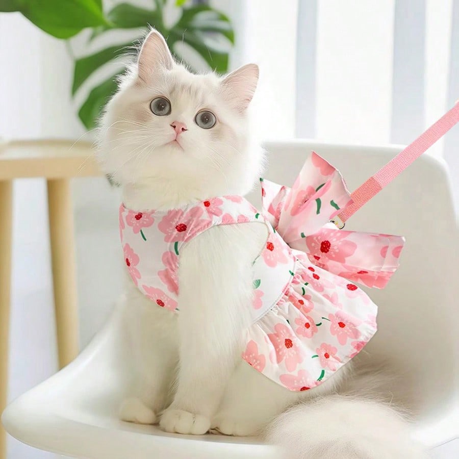 Haustier Kätzchen/Welpen Prinzessinnen-Stil Leinenkleid, Geeignet für Munchkin, Ragdoll, Schottische Faltohrkatze, Pudel, Samojede, mit angebrachtem Leinen L rosa