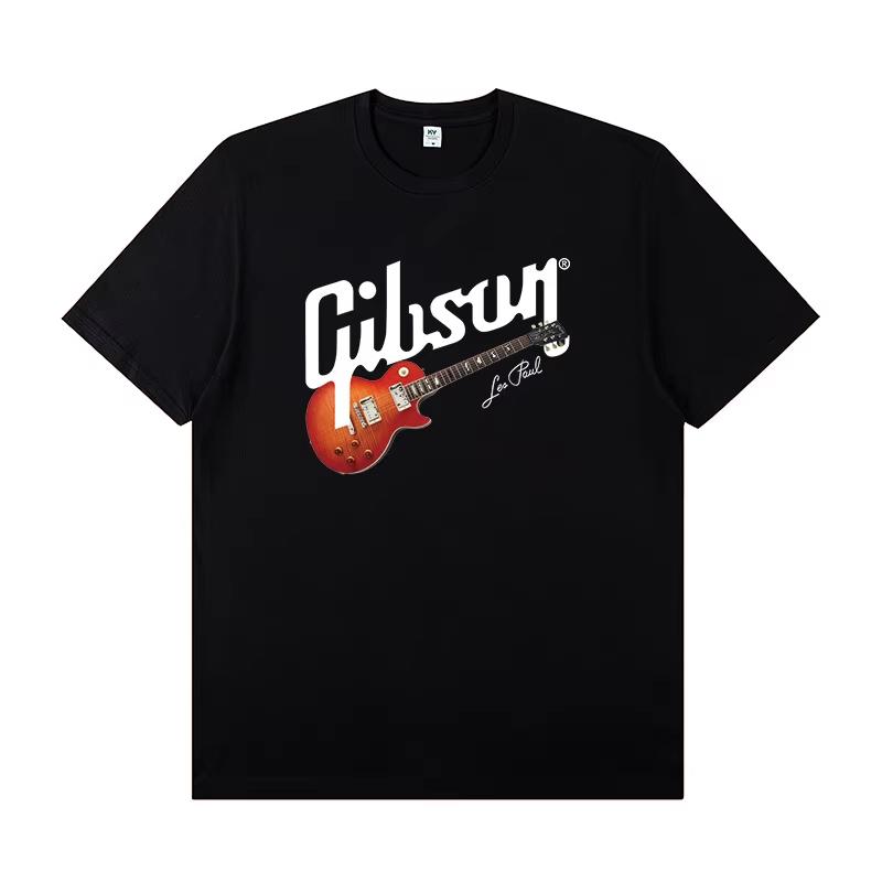 2026 Gibson Les Paul Gibson Electric Guitar Peripheral Short Sleeve Tshirt Rock Band Practice Costume Half Sleeve