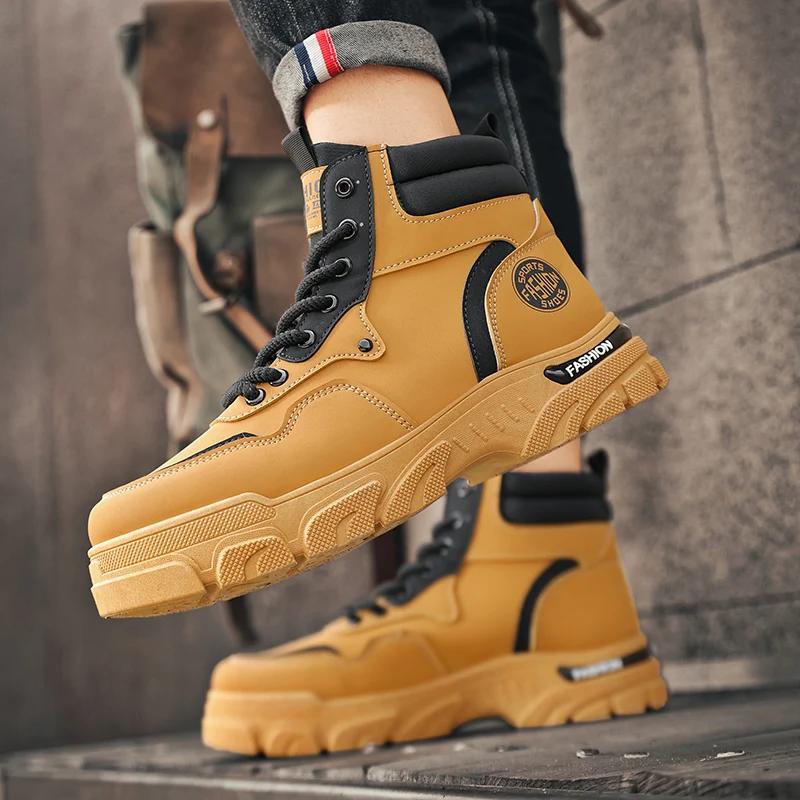 Taco High Heel Ankle Boots Men Work Safety Shoes Dress Booty Man Men's Leather Winter Shoes Brown Boot Mens Shoe Casual Sneakers
